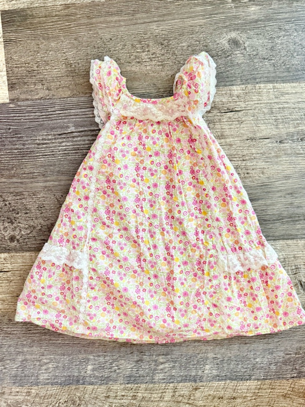 12M Savannah Floral Lace Dress Pink Cottagecore Easter Prairie Sundress